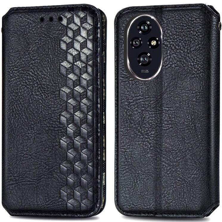 Чехол Deexe Rhombus Wallet для Honor 200 - Black: фото 1 из 9