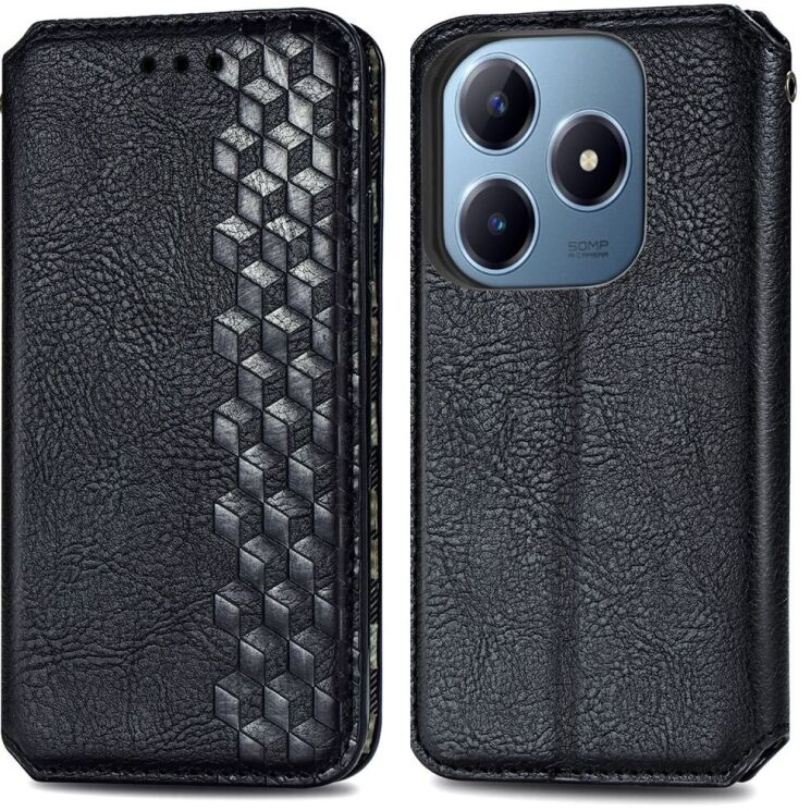 Чехол Deexe Rhombus Wallet для Realme C63 - Black: фото 1 из 9