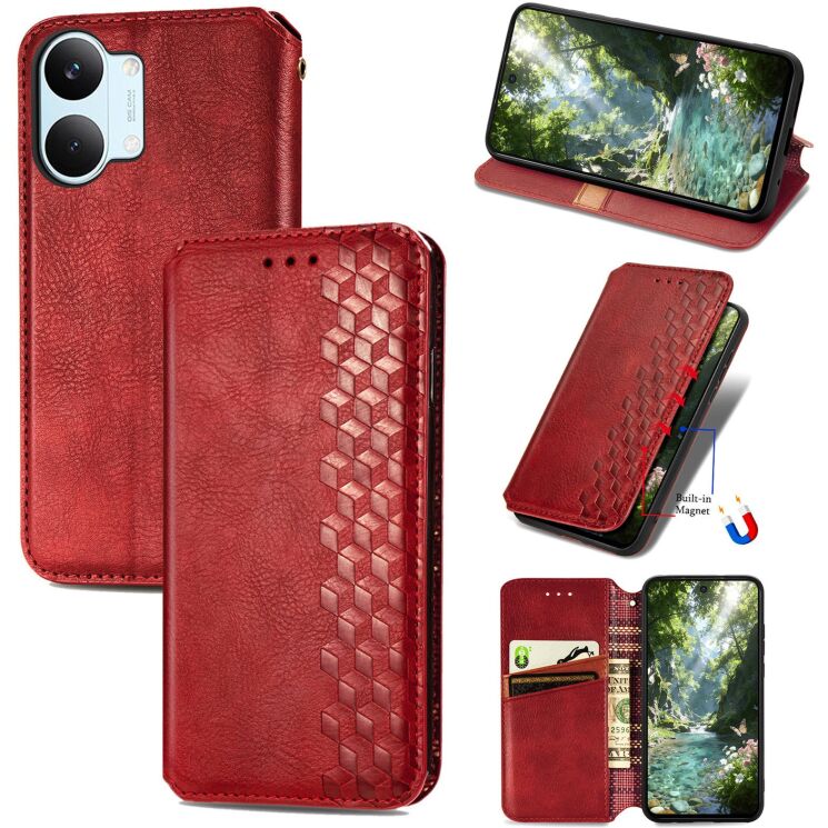 Чехол Deexe Rhombus Wallet для Xiaomi Poco X8 Pro Max - Red: фото 4 из 10