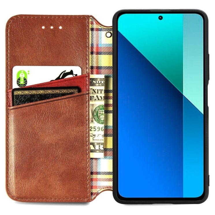 Чехол Deexe Rhombus Wallet для Xiaomi Redmi Note 13 - Brown: фото 2 из 6