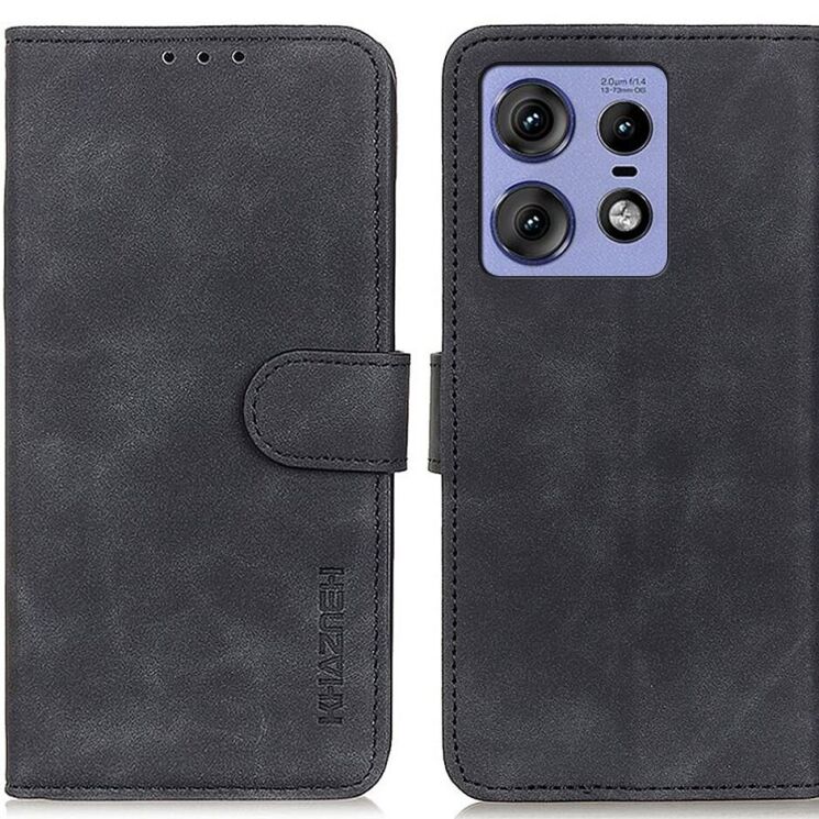 Чехол-книжка KHAZNEH Retro Wallet для Motorola Edge 50 Pro - Black: фото 1 из 9