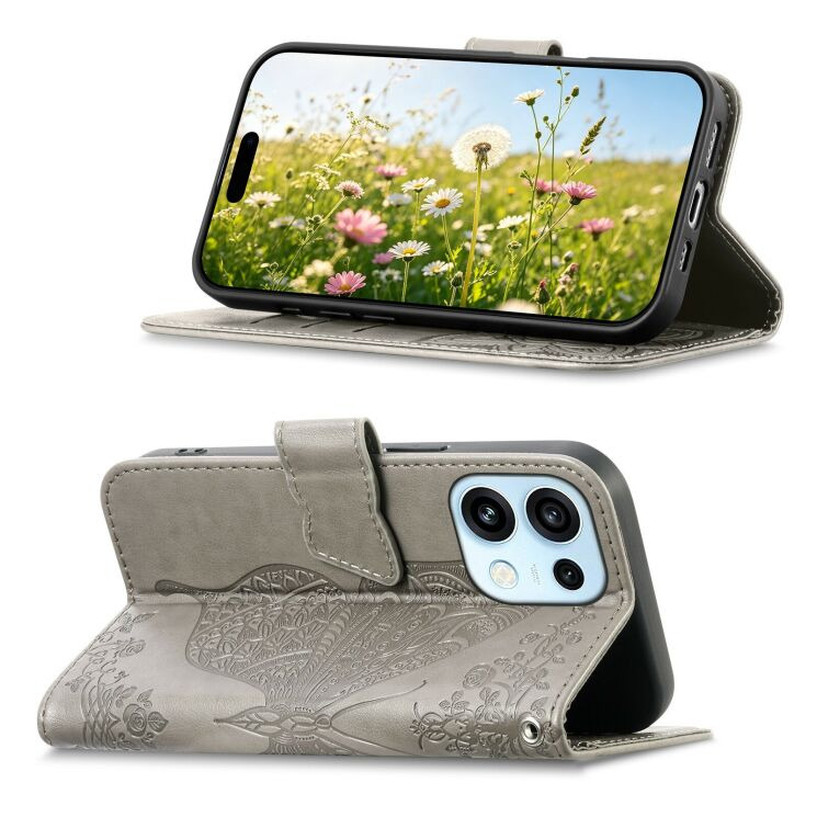Чехол-книжка с рисунком UniCase Butterfly Pattern для OPPO Reno 16 / 16 Pro - Grey: фото 3 из 14