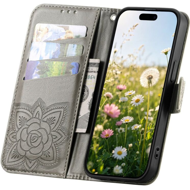 Чехол-книжка с рисунком UniCase Butterfly Pattern для OPPO Reno 16 / 16 Pro - Grey: фото 2 из 14