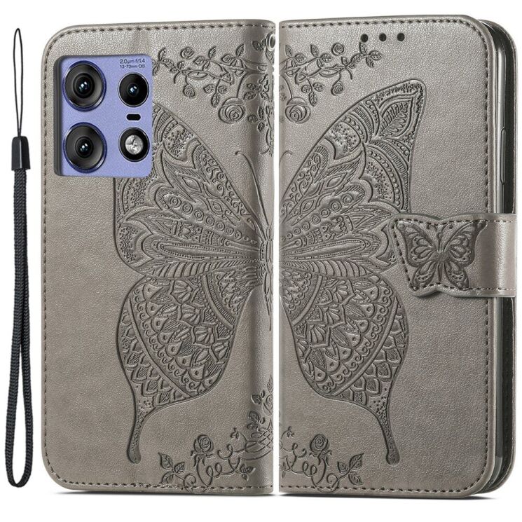Чехол-книжка UniCase Butterfly Pattern для Motorola Edge 50 Pro - Grey: фото 1 из 8