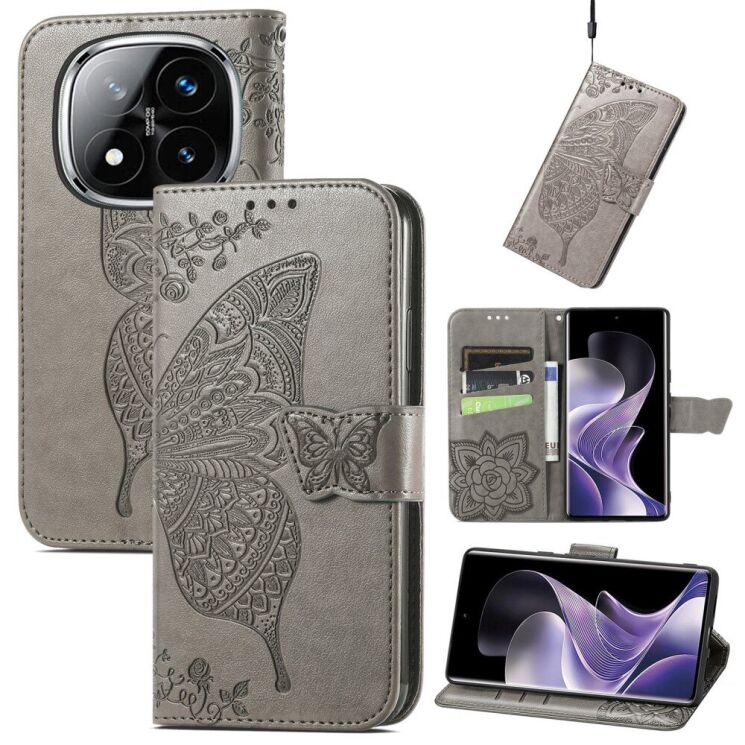 Чехол UniCase Butterfly Pattern для Xiaomi Redmi Note 14 Pro - Grey: фото 1 из 11