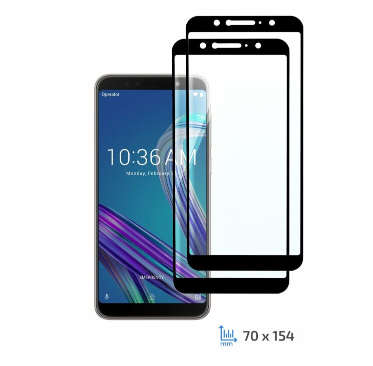 Комплект захисних стекол (2 в 1) 2E Basic Full Glue для ASUS Zenfone Max Pro (M1) ZB601KL - Black: фото 1 з 6