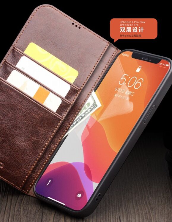Кожаный чехол QIALINO Classic Case для Apple iPhone 12 Pro Max - Brown: фото 11 из 16
