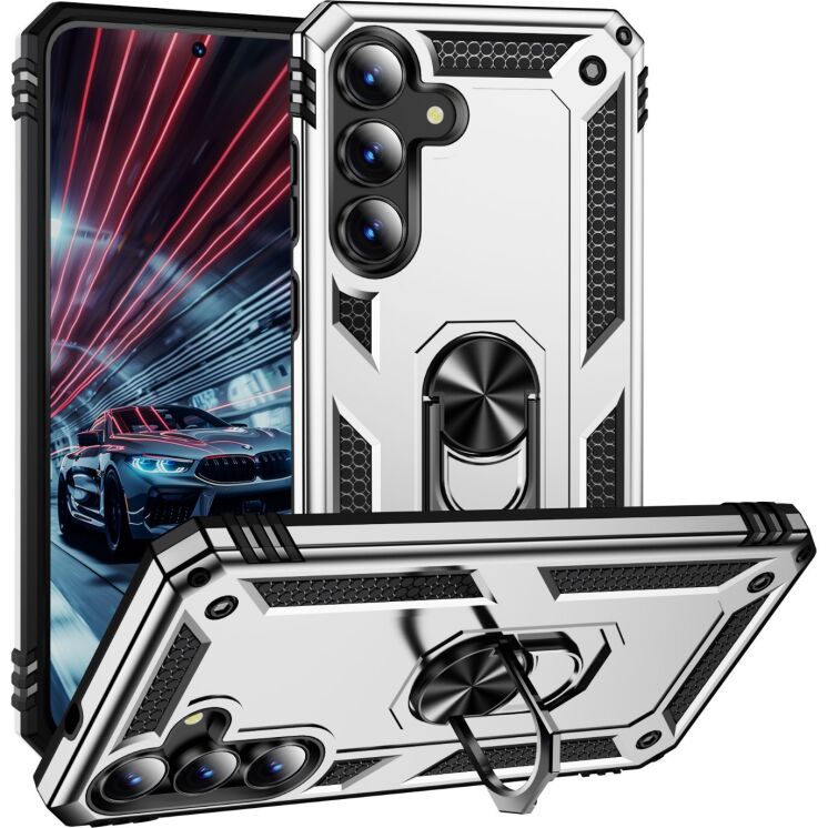 Противоударный чехол с подставкой Deexe Armor Case для Samsung Galaxy S26 FE - Silver: фото 1 из 7