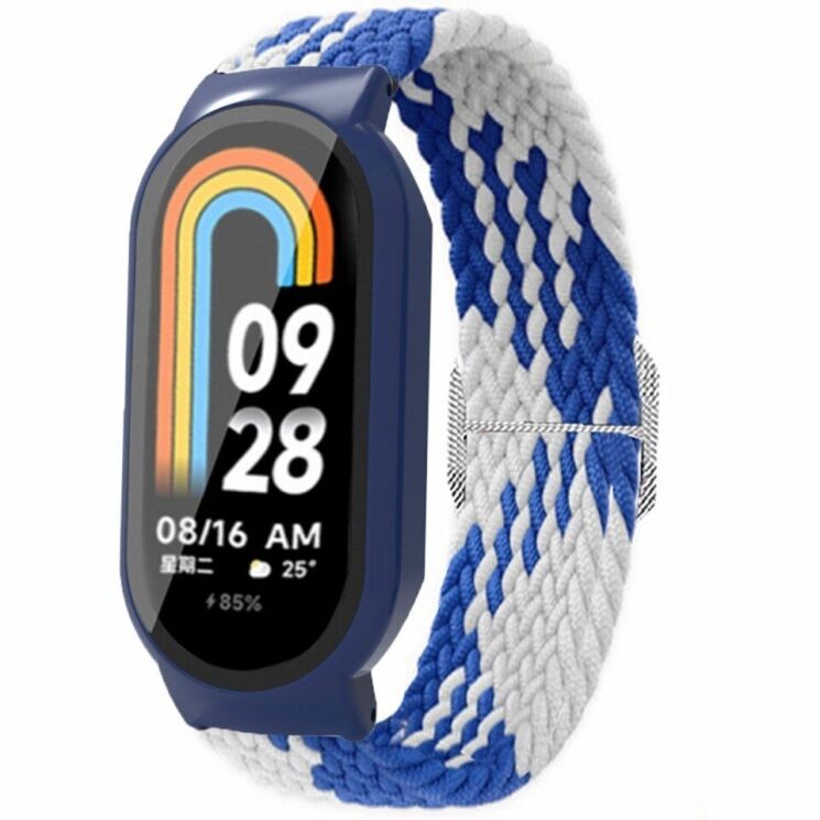 Ремешок Deexe Braided Nylon для Xiaomi Mi Smart Band 8 - Blue White+Blue Case: фото 2 из 3