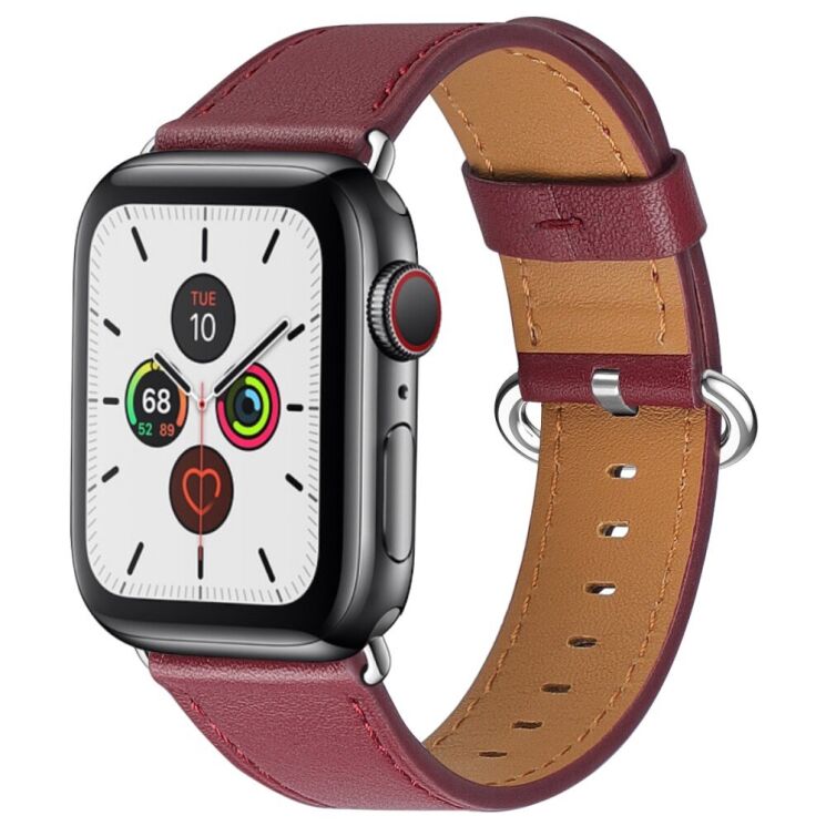 Ремешок Deexe Elegant Leather Strap для Apple Watch 46 / 45 / 44 / SE 44 / 42 (Series 1-3) / Ultra / Ultra 2 - Wine Red: фото 2 из 7
