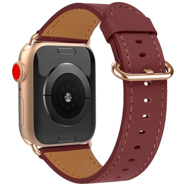 Ремешок Deexe Elegant Leather Strap для Apple Watch 46 / 45 / 44 / SE 44 / 42 (Series 1-3) / Ultra / Ultra 2 - Wine Red: фото 1 из 7