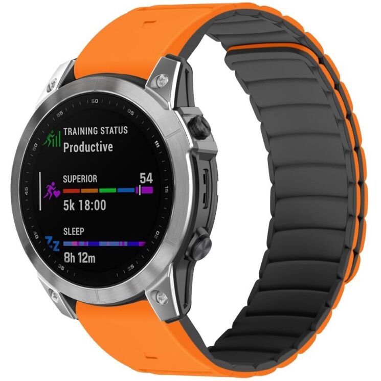 Ремешок Deexe Magnetic Band для часов Garmin c креплением Quick Fit 26mm - Orange / Black: фото 3 из 5