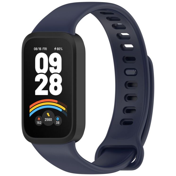 Ремешок Deexe Soft Touch для Xiaomi Mi Smart Band 9 Active / Redmi Band 3 - Black / Dark Blue: фото 2 из 12