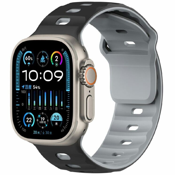 Ремешок Deexe Sport Design для Apple Watch 46 / 45 / 44 / SE 44 / 42 (Series 1-3) / Ultra / Ultra 2 - Black / Grey: фото 2 из 9
