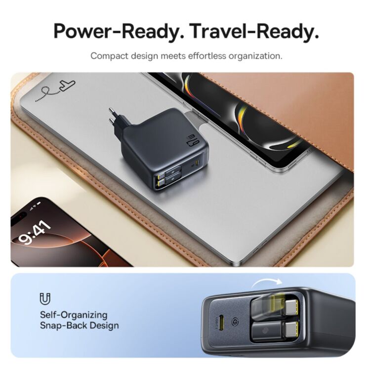 Сетевое зарядное устройство Baseus EnerCore CJ21 Fast Charger 67W (Type-C) + кабель 2Type-C (E0121D00) - Black: фото 9 из 12