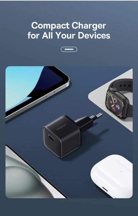 Сетевое зарядное устройство Baseus GaN5S 1C 20W (P10162503) - Black: фото 10 из 13