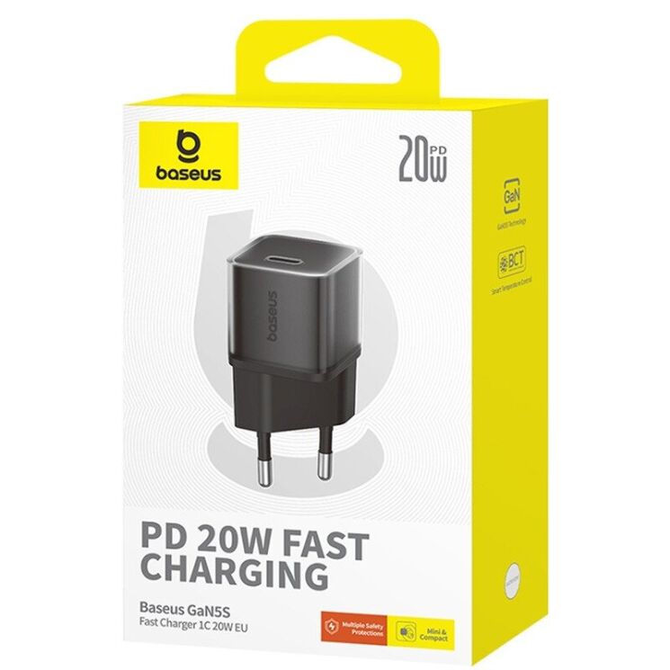 Сетевое зарядное устройство Baseus GaN5S 1C 20W (P10162503) - Black: фото 3 из 13