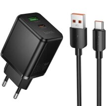 Мережевий зарядний пристрій Hoco C157A PD30W+QC3.0 + кабель USB to Type-C - Black: фото 1 з 9