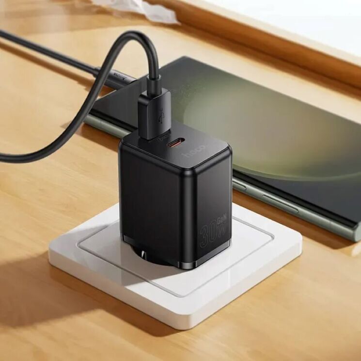 Мережевий зарядний пристрій Hoco C157A PD30W+QC3.0 + кабель USB to Type-C - Black: фото 8 з 9