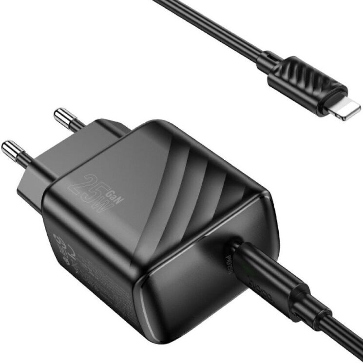 Сетевое зарядное устройство Hoco CS24A PD25W + кабель Type-C to Lightning - Black: фото 3 из 9