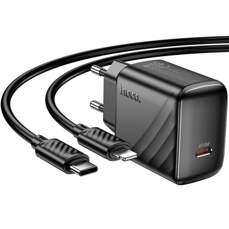Сетевое зарядное устройство Hoco CS24A PD25W + кабель Type-C to Lightning - Black: фото 5 из 9