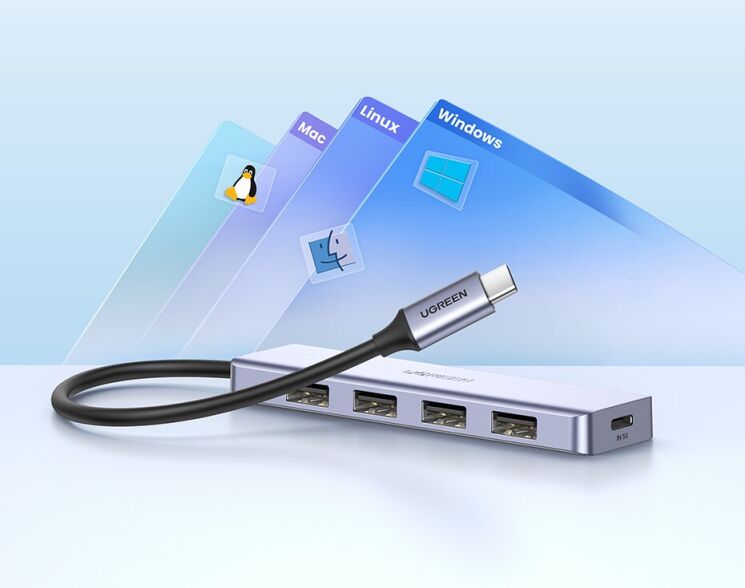 USB HUB UGREEN CM219 4 in 1 Type-C to 4USB 3.0 - Space Gray: фото 11 з 16