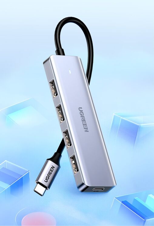 USB HUB UGREEN CM219 4 in 1 Type-C to 4USB 3.0 - Space Gray: фото 2 из 16