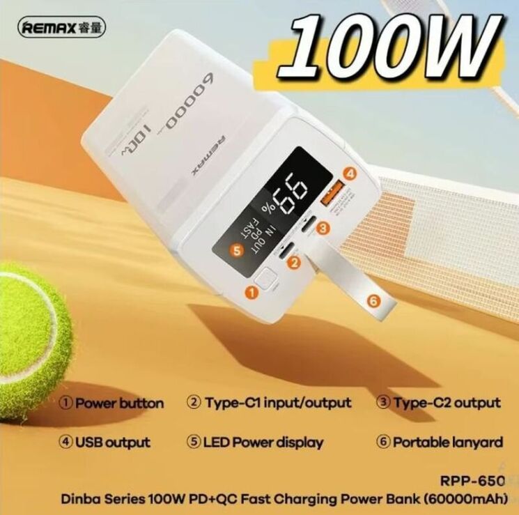 Внешний аккумулятор Remax RPP-650 100W (60000mAh) - White: фото 4 из 11