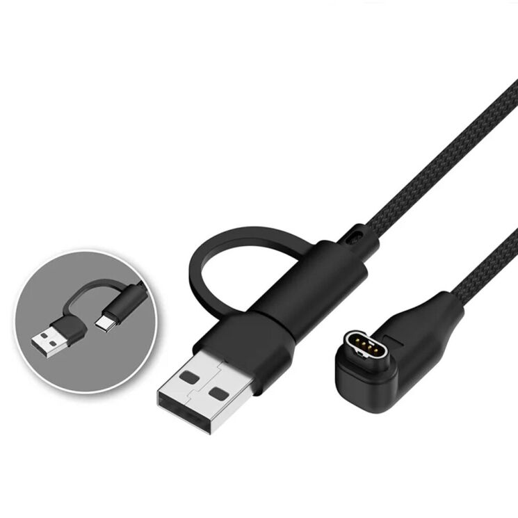 Зарядний пристрій Deexe Power Line (USB + Type-C) для годиннинів Garmin - Black: фото 2 з 9