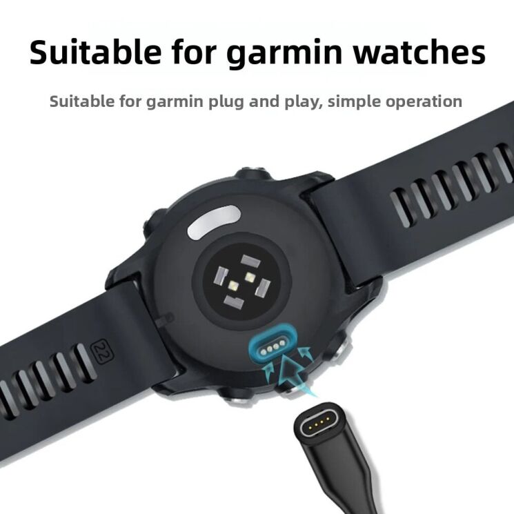 Зарядний пристрій Deexe Power Line (USB + Type-C) для годиннинів Garmin - Black: фото 6 з 9