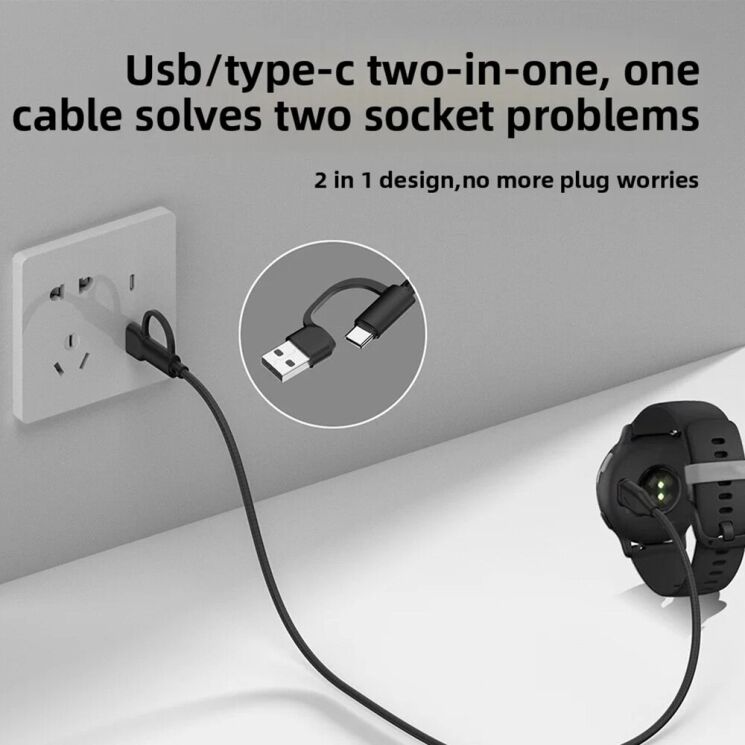 Зарядний пристрій Deexe Power Line (USB + Type-C) для годиннинів Garmin - Black: фото 7 з 9
