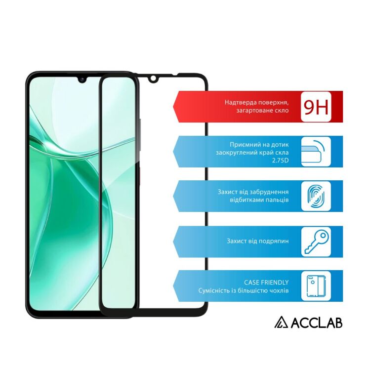 Захисне скло ACCLAB Full Glue для ZTE Blade A56 - Black: фото 3 з 7