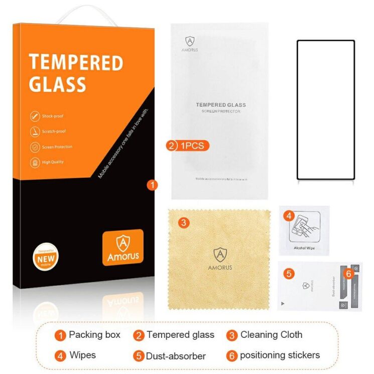 Защитное стекло AMORUS Full Glue Tempered Glass для Samsung Galaxy S26 Ultra - Black: фото 8 из 9