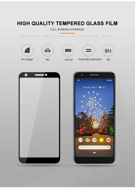 Защитное стекло MOCOLO Full Glue Cover для Google Pixel 3a XL - Black: фото 10 из 13