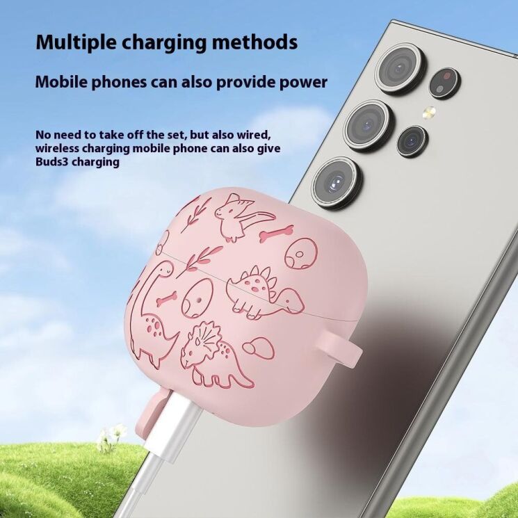 Захисний чохол Deexe Dinosaur Design для Samsung Galaxy Buds 3 / Buds 3 Pro - Light Purple: фото 3 з 7