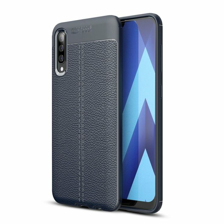 Защитный чехол Deexe Leather Cover для Samsung Galaxy A70 (A705) - Dark Blue: фото 1 из 12