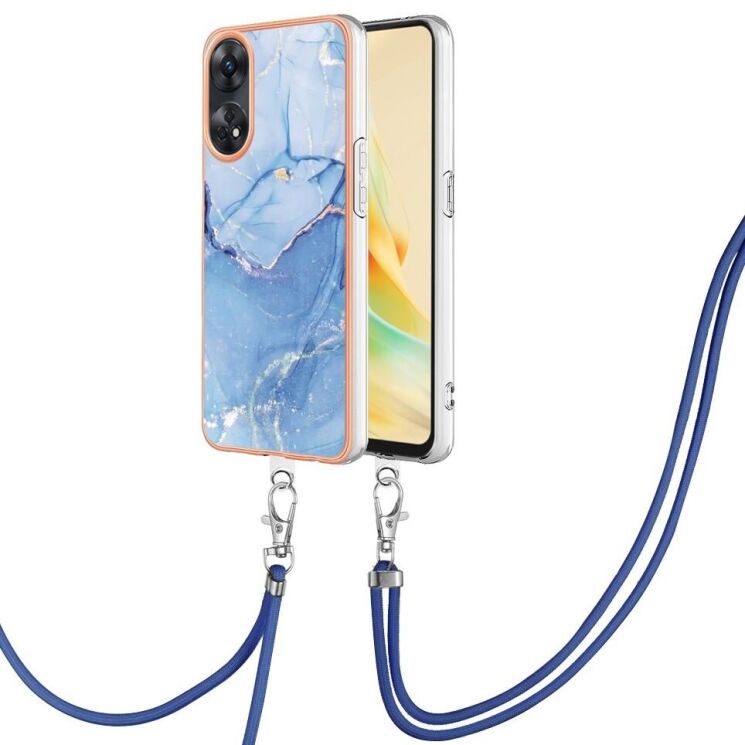 Защитный чехол Deexe Marble Case with Strap для OPPO Reno 8T - Blue: фото 1 из 7