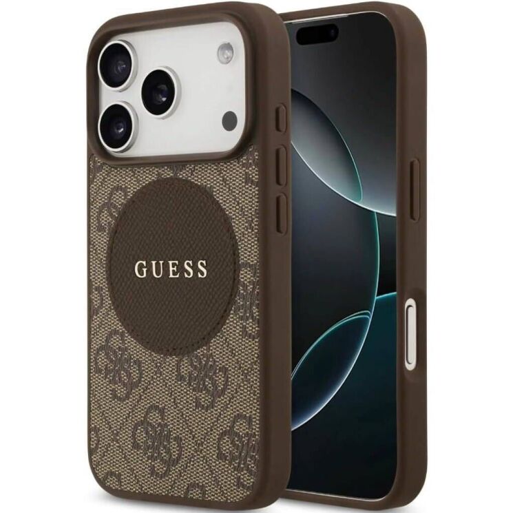 Защитный чехол Guess 4G Circle Classic Logo MagSafe для iPhone 17 Pro Max (GUHMP17XP4PGRSGW) - Brown: фото 1 из 8