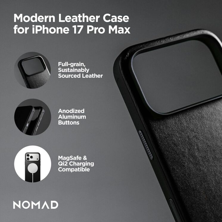 Защитный чехол Nomad Modern Leather Case для iPhone 17 Pro Max (NM014285858) - Black (411121B) Защитный чехол Nomad Modern Leather Case для iPhone 17 Pro Max (NM014285858) - Black: фото 8 из 15