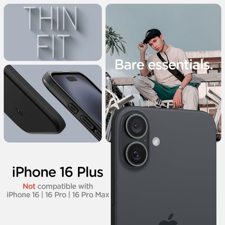 Защитный чехол Spigen (SGP) Thin Fit (MagFit) для Apple iPhone 16 Plus - Black: фото 10 из 16