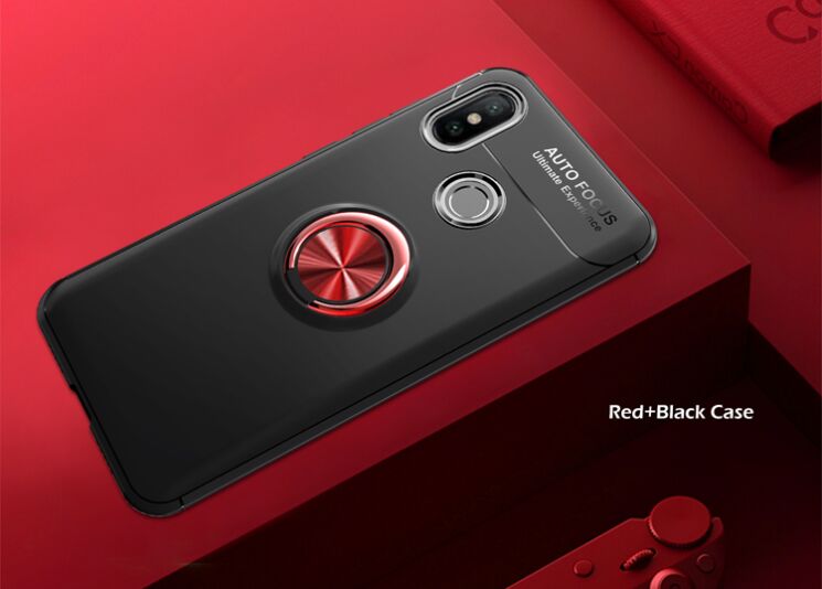 Чехол с магнитным кольцом UniCase Magnetic Ring для Xiaomi Mi 8 - Black / Red: фото 2 из 13