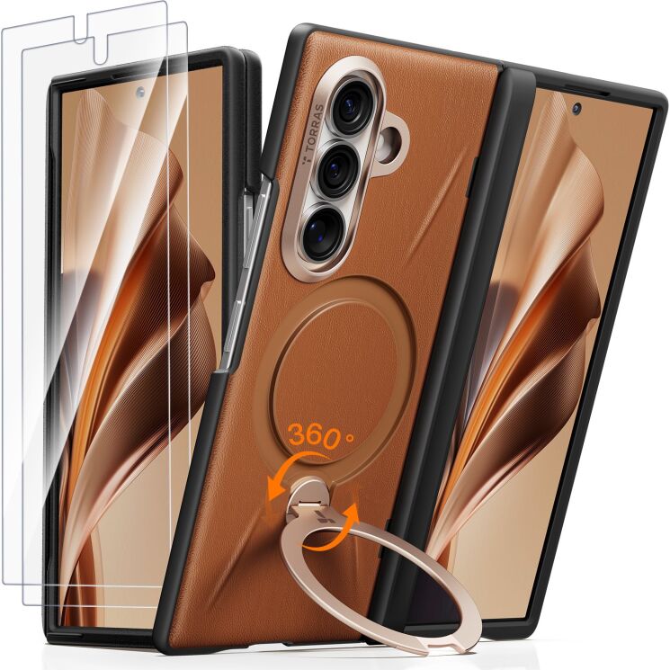 Защитный комплект TORRAS Ostand Q3 VegSkin with MagSafe (FF) для Samsung Galaxy Fold 8 Ultra - Brown: фото 1 из 10