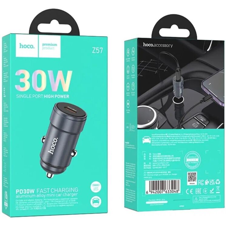 Автомобильное зарядное устройство Hoco Z57 Glorious PD30W - Metal Gray: фото 5 из 7