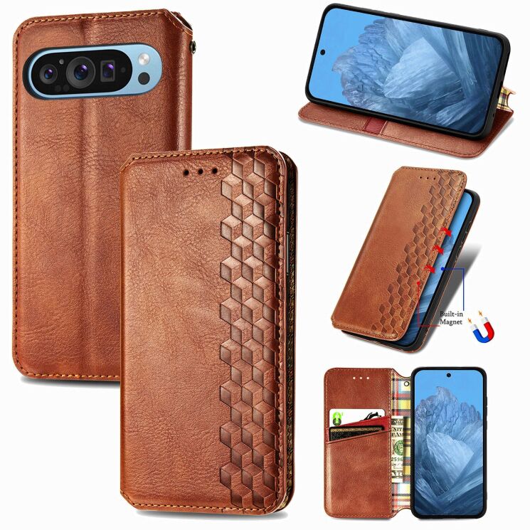 Чехол Deexe Rhombus Wallet для Google Pixel 11 / 11 Pro - Brown: фото 6 из 10