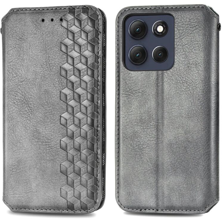 Чехол Deexe Rhombus Wallet для Motorola Edge 70 Fusion - Grey: фото 2 из 8