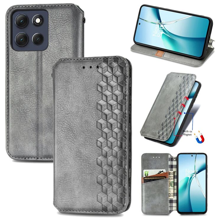 Чехол Deexe Rhombus Wallet для Motorola Edge 70 Fusion - Grey: фото 1 из 8