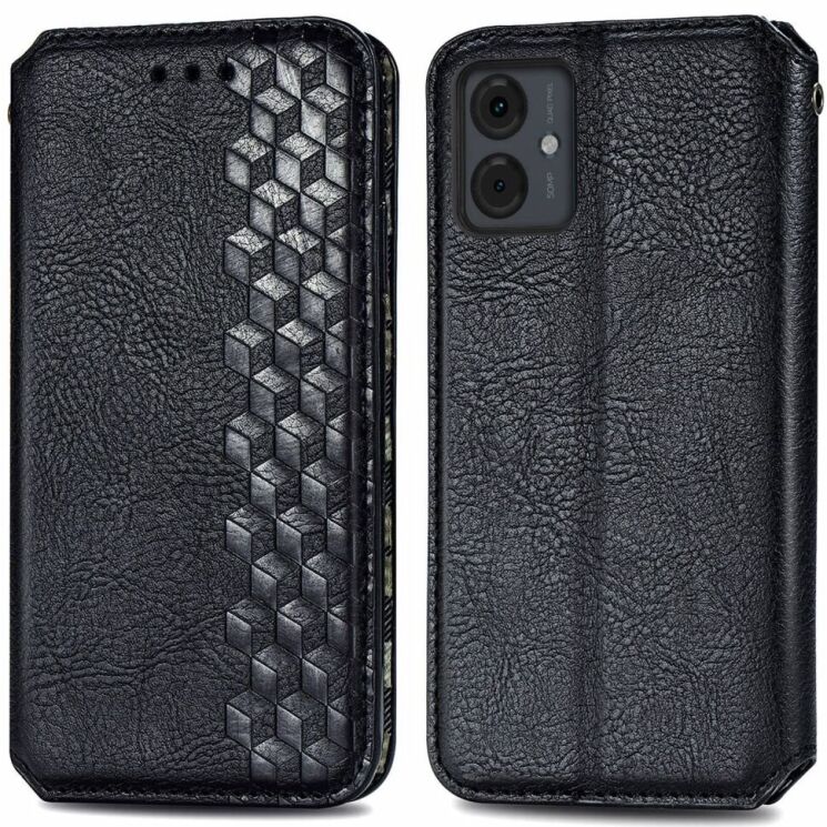 Чохол Deexe Rhombus Wallet для Motorola Moto G14 - Black: фото 1 з 6