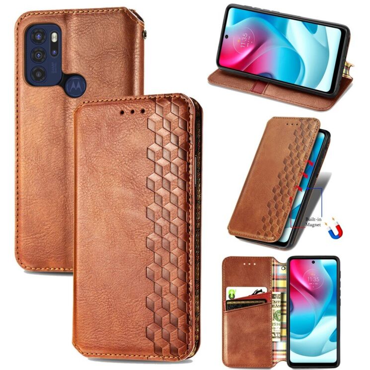 Чохол Deexe Rhombus Wallet для Motorola Moto G60s - Brown: фото 1 з 10