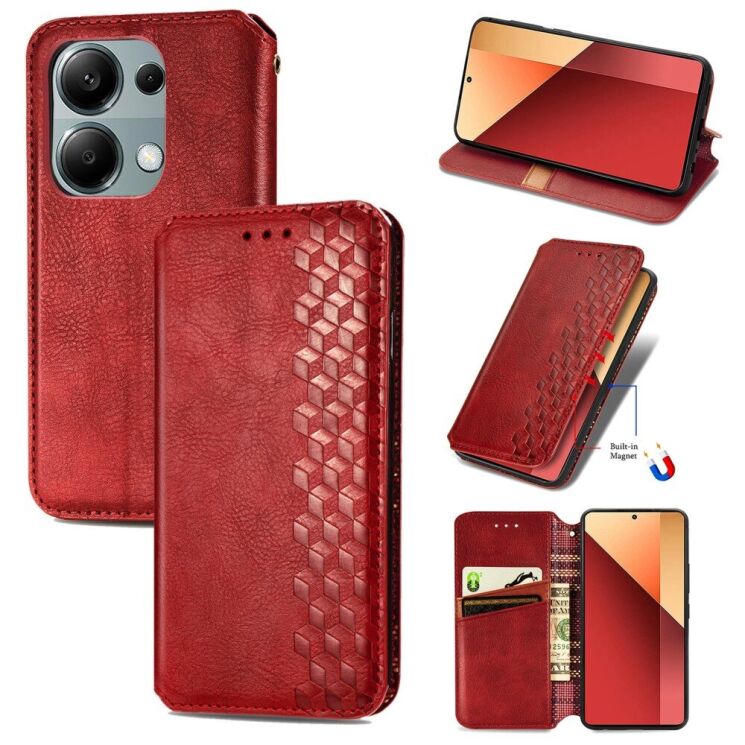 Чехол Deexe Rhombus Wallet для Xiaomi Redmi Note 13 Pro 4G / Poco M6 Pro - Red: фото 4 из 11