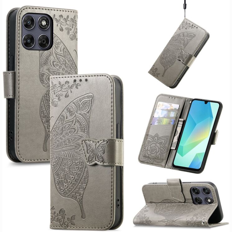 Чехол-книжка с рисунком UniCase Butterfly Pattern для Motorola Edge 70 Fusion - Grey: фото 1 из 8
